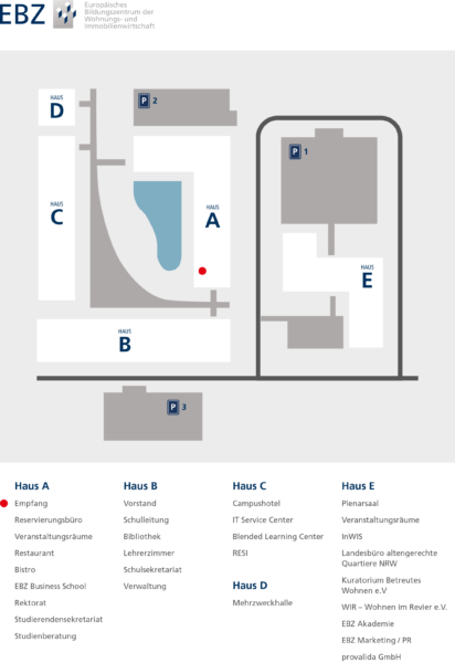 Gebäudeplan, Kontaktseite der EBZ Akademie